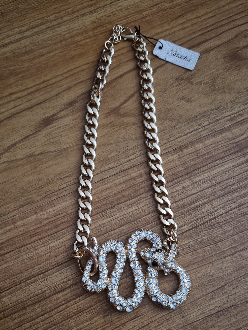 Natasha Couture Gold Crystal Snake Pendant Chain Necklace